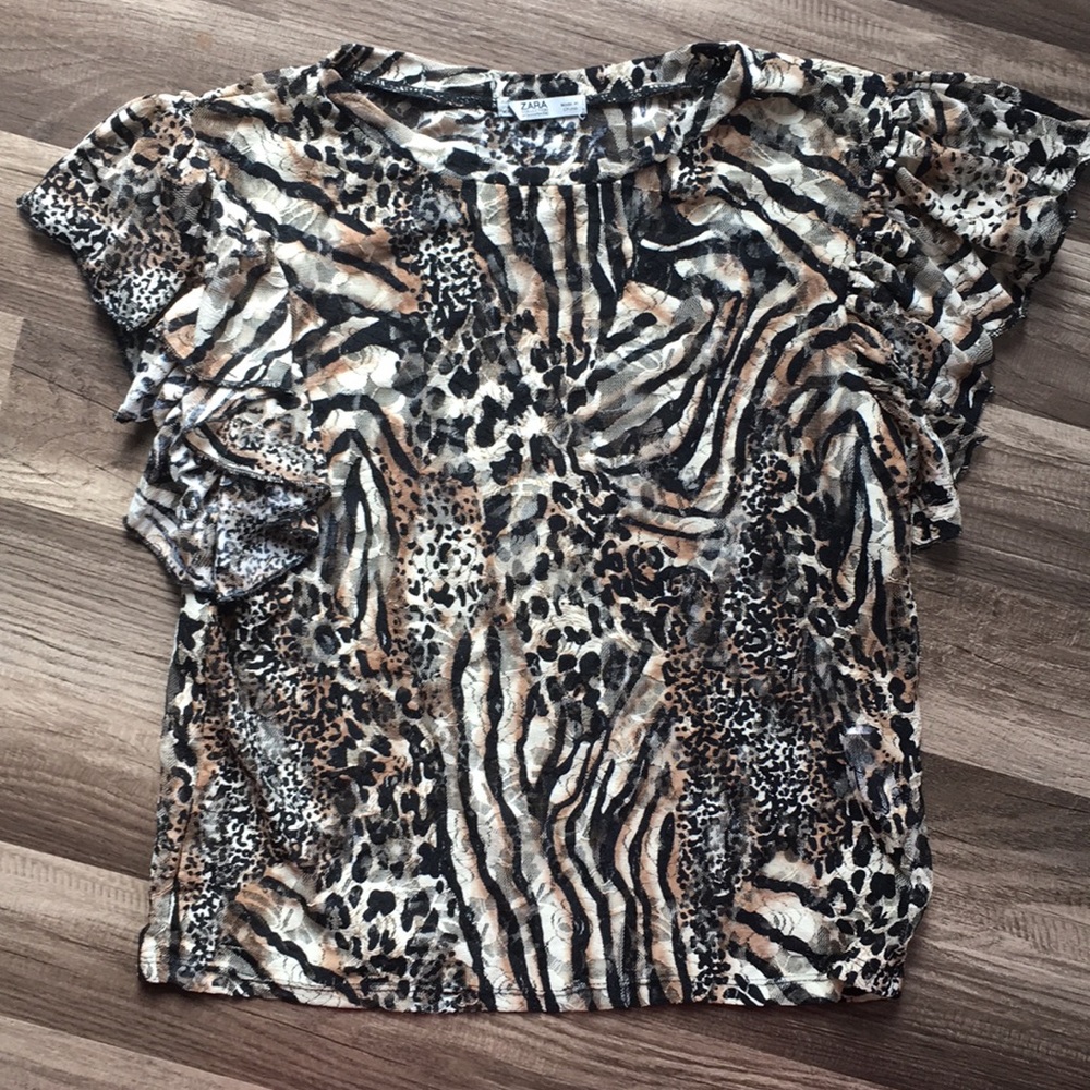 Zara collection leopard print dressy blouse sheer